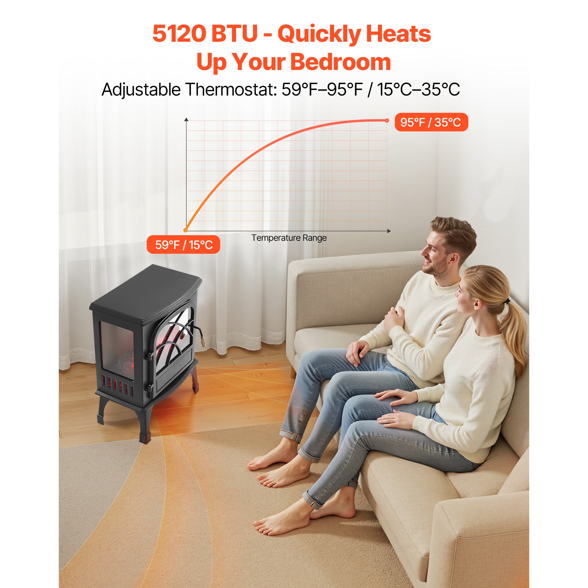 25.5 Inch Freestanding Electric Fireplace Heater 1500W Adjustable Flames Remote_voghion.com